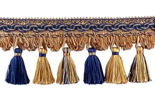 Navy Taupe 4" Tassel Fringe Trim Captains Pride [By The Yard]
