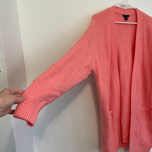 HALOGEN Cozy Knit Open Front Long Cardigan Bright Pink Chunky Knit Sweater Large - Picture 6 of 13