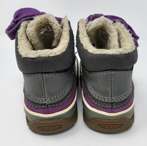 Keen Leather Mid Boots Gray Purple Kids Size 8 Eu 25 Cap Toe Snow Boots - Picture 4 of 8
