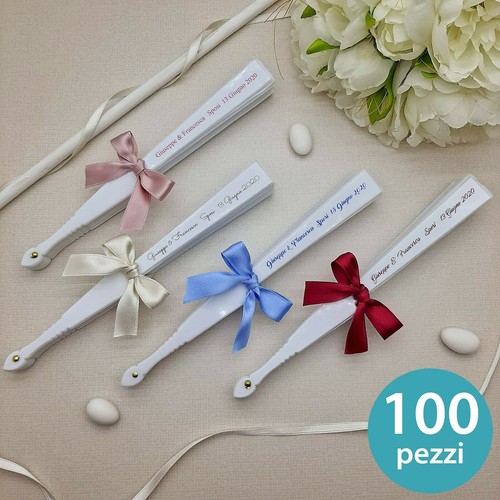 Ventagli Ventaglio per Matrimonio Personalizzato con Nomi Fiocco Bianchi Bianco - Foto 9 di 9