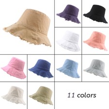 Men Women Wide Brim Cotton Denim Bucket Hat Beach Sun Cap Visor Holiday Outdoor