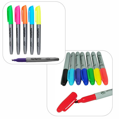 6 fluoreszierende Textmarker Keilspitze + 8 mehrfarbige Permanent Marker Stifte