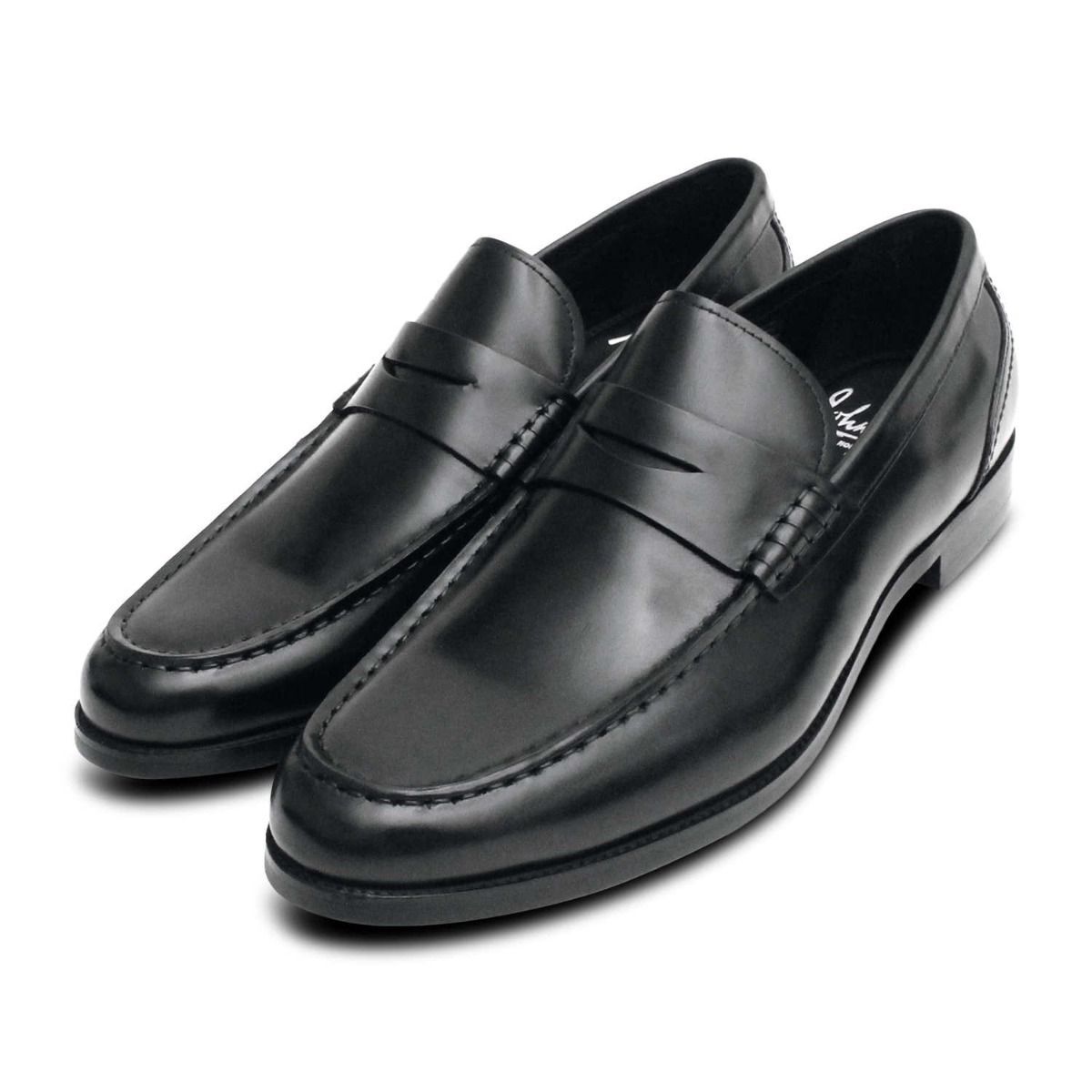 John White Black Polished Formal Penny Loafer Shoes UK - Main Image