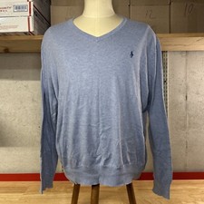 Polo Ralph Lauren Men's XL Sweater V Neck Pima Cotton Light Blue Long Sleeve
