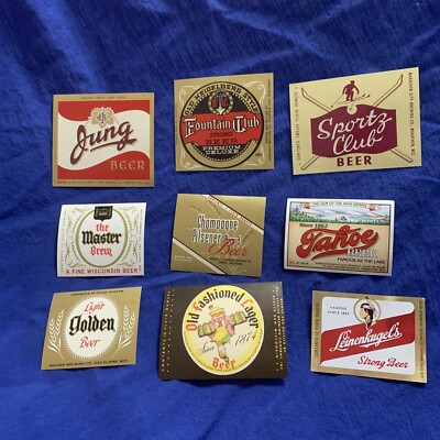 Lot of 9 Wisconsin Beer Bottle Labels Jung  Sportz club Master Brew & more #E4