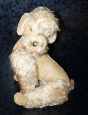 14" Antique STEIFF MOHAIR DOG Poodle Schnauzer GERMANY Button Plush Doll Vintage