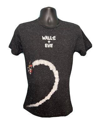 Disney Pixar Wall-E + Eve Movie Short Sleeve Black Space Designed Shirt Small A5