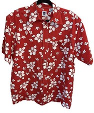 Gap Red Hawaiian Aloha White Flower Surf Camp Shirt Mens Medium Cotton—B31