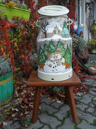 NEU Milchkanne Bodenvase Handbemalt Lustig Kuh Kalb Bauernhof Schneemann Vase - Bild 6 von 16