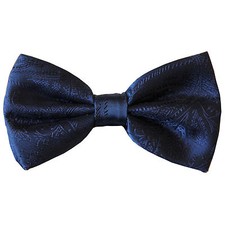 New men's pre-tied bowtie paisley polyester formal wedding navy blue party prom