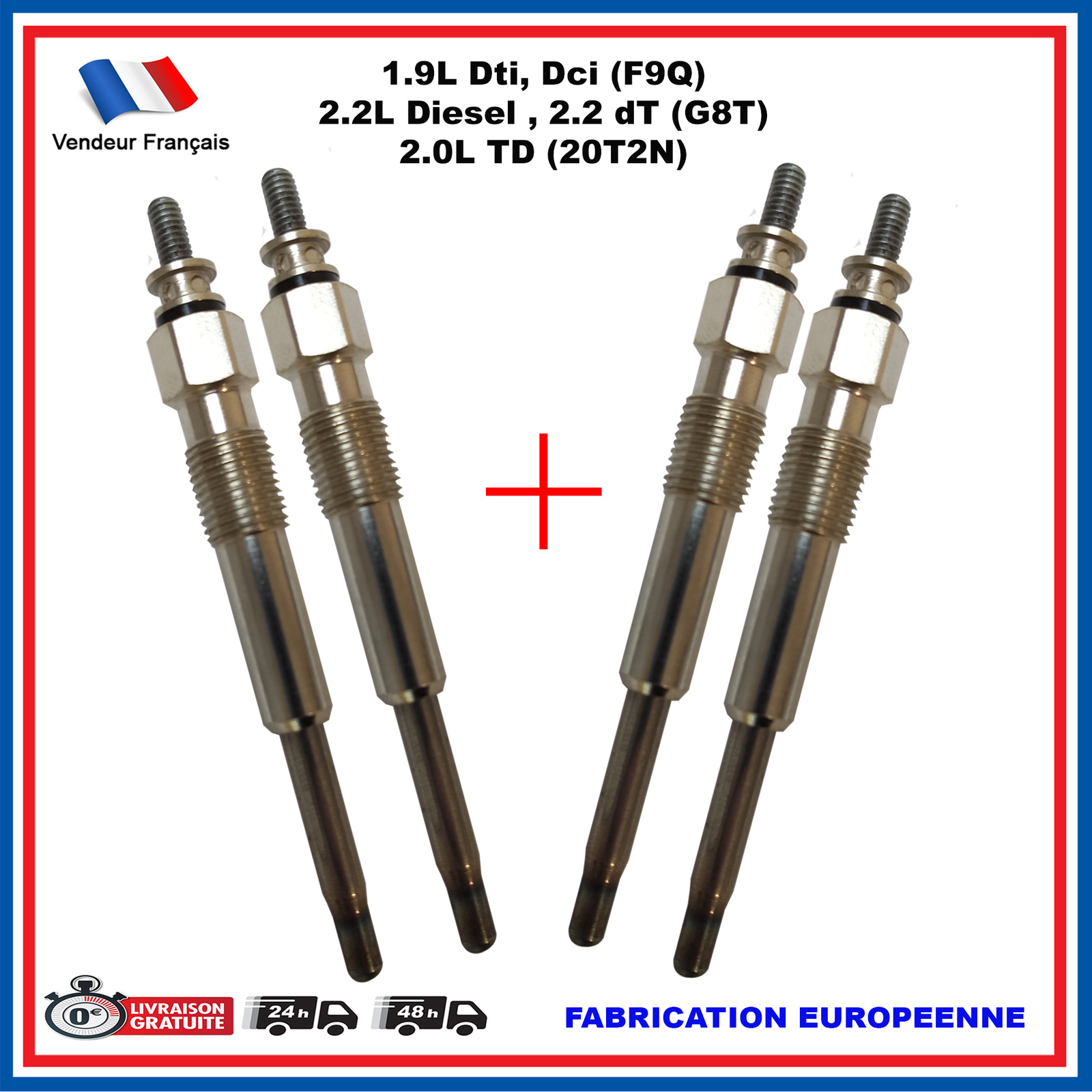 4 Bougies préchauffage Laguna Safrane Espace 2.2 d dT Scenic 1.9 dTi dCi