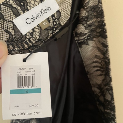 Calvin Klein Pencil Skirt Size 16 Black Lace Cream Lined Jacquard Feminine NWT! - Picture 4 of 9