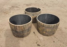 3 x Oak Whisky Half Barrel Country Garden Planter Shrub Tree Rustic Wood Cask