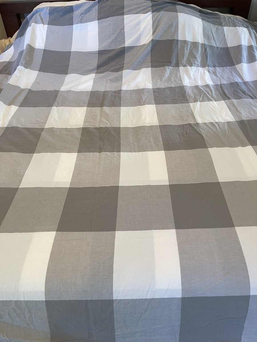 West Elm Cotton Duvet Cover Full Queen Buffalo Plaid tan white neutral