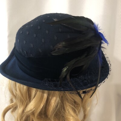 Vintage Betmar wool hat , navy blue NEW VTG Betmar Made in USA Navy Wool Felt Cloche Hat with  main image 4