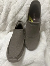 Skechers Mens Parson Ralven Slip Ins Shoes 9 Taupe Canvas Loafers