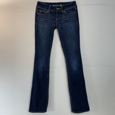 American Eagle Low Rise Stretch Jeans Womens Sz 00 Long Slim Boot Cut Dark Wash