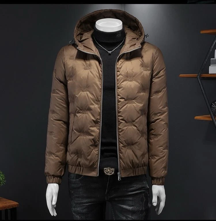 Duck Down Hooded Men's Jackets Luxury Solid Color Embroidery Zipper Thicken