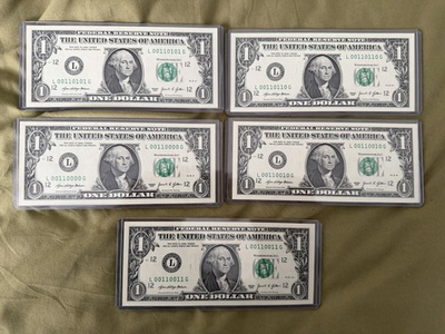 #ad Computer Language true Binary Fancy Serial Number One Dollar Bills $900.00