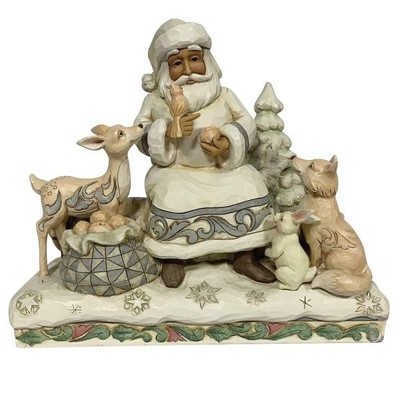 Jim Shore Heartwood Creek White Woodland Weihnachtsmann sitzend mit Tieren 6011615 - Neu