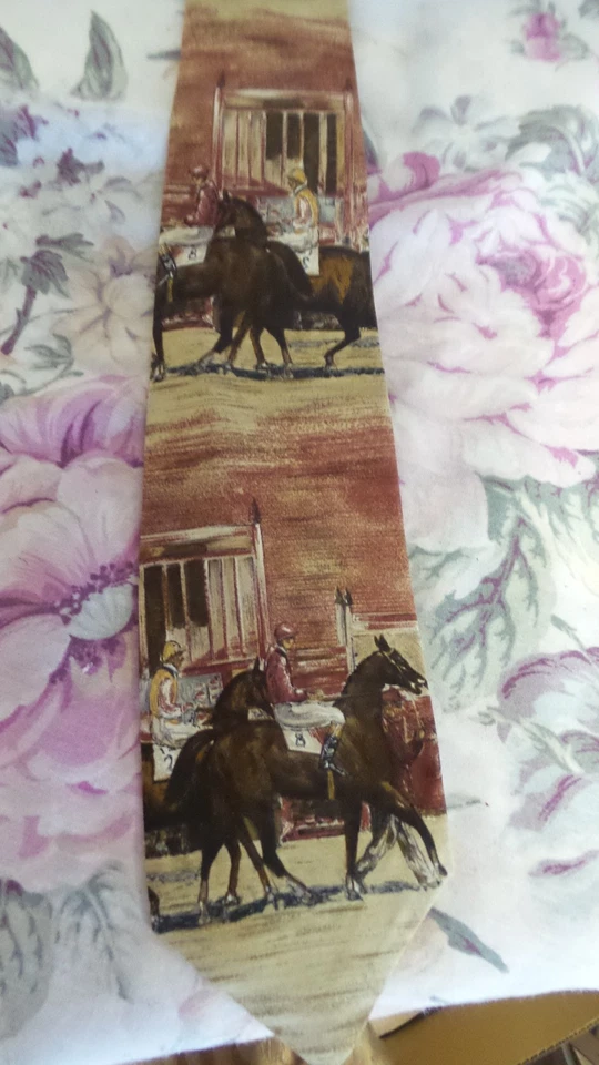 Винтажный Polo Ralph Lauren конный жокей лошади гонки коричневый шелковый галстук 57 x 3 3/4 - Изображение 4 из 4