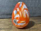 Vintage 1976 Fenton Swirled Egg Paperweight Orange White Blue 4 1/2” Tall