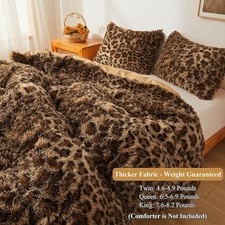 Cheetah Print Fluffy Faux Fur Duvet Cover Set, 3 Pieces Soft Plush Shaggy.