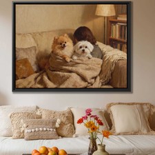Pomeranian Dog Oil Painting Canvas Print for Living Room Decor Framed Art