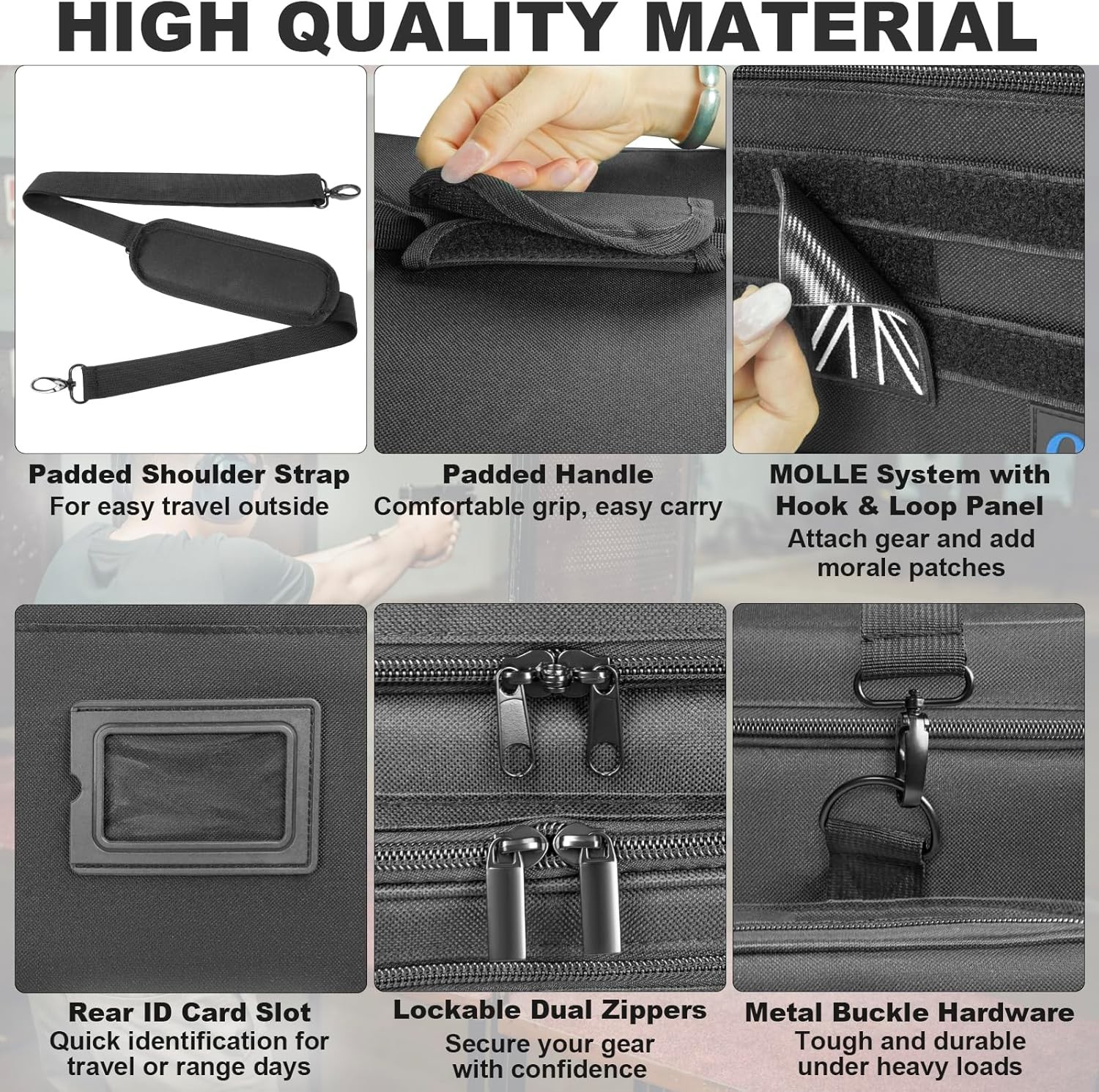 Gun Range Bag for 4 Handguns & Ammo - Pistol Shooting Bag with Magazine Slots, D