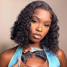 Human Hair Water Wave Bob Wig with 4x4 Lace Closure - Glueless Style