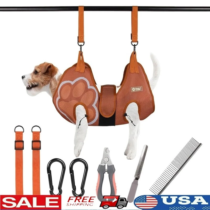 Pet Grooming Hammock Kit Adjustable Straps Nail Clipper Comb Easy Setup Durable