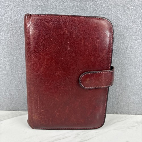 Bosca Leather Organizer Planner Binder Red Hand Stained Hide USA 6 Ring