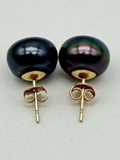 14K Yellow Gold Black Pearl Stud Earrings