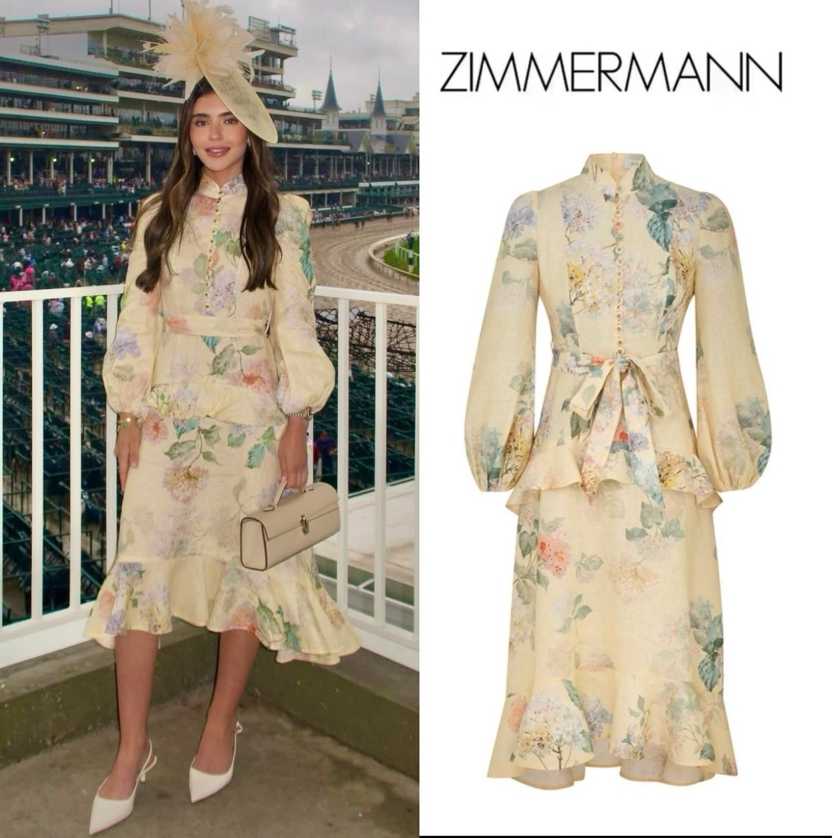 NWOT $1,150 Zimmermann Illuminate Peplum Linen Midi Dress Lemon