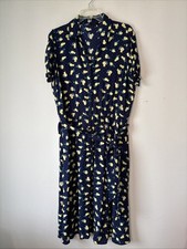 Talbots Shirt Dress Plus 16  Blue Yellow Dotted Lemon Belted Midi Cottage Core