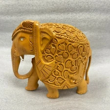 Vintage Hand Carved Indian Elephant Cultural Decor Gift 6" x 7"