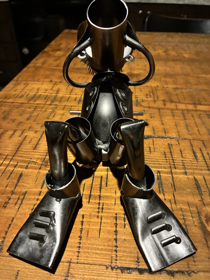 Handmade Metal Wine Bottle Holder- Cowboy Diver Sculpture - Recycled Scrap Iron - Image 4 of 4