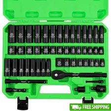 50 Piece Chrome Vanadium Steel Socket Set 3/8 Inch Drive Tool Kit Mechanics New
