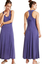 Anthropologie Maeve Maxi Boho Melanie Dress Purple Lace-Up Back XS Coastal Chic