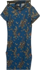 HONG Blue Floral Cheong-sam Dress Women  s Size S Floral Qipao Mandarin Collar