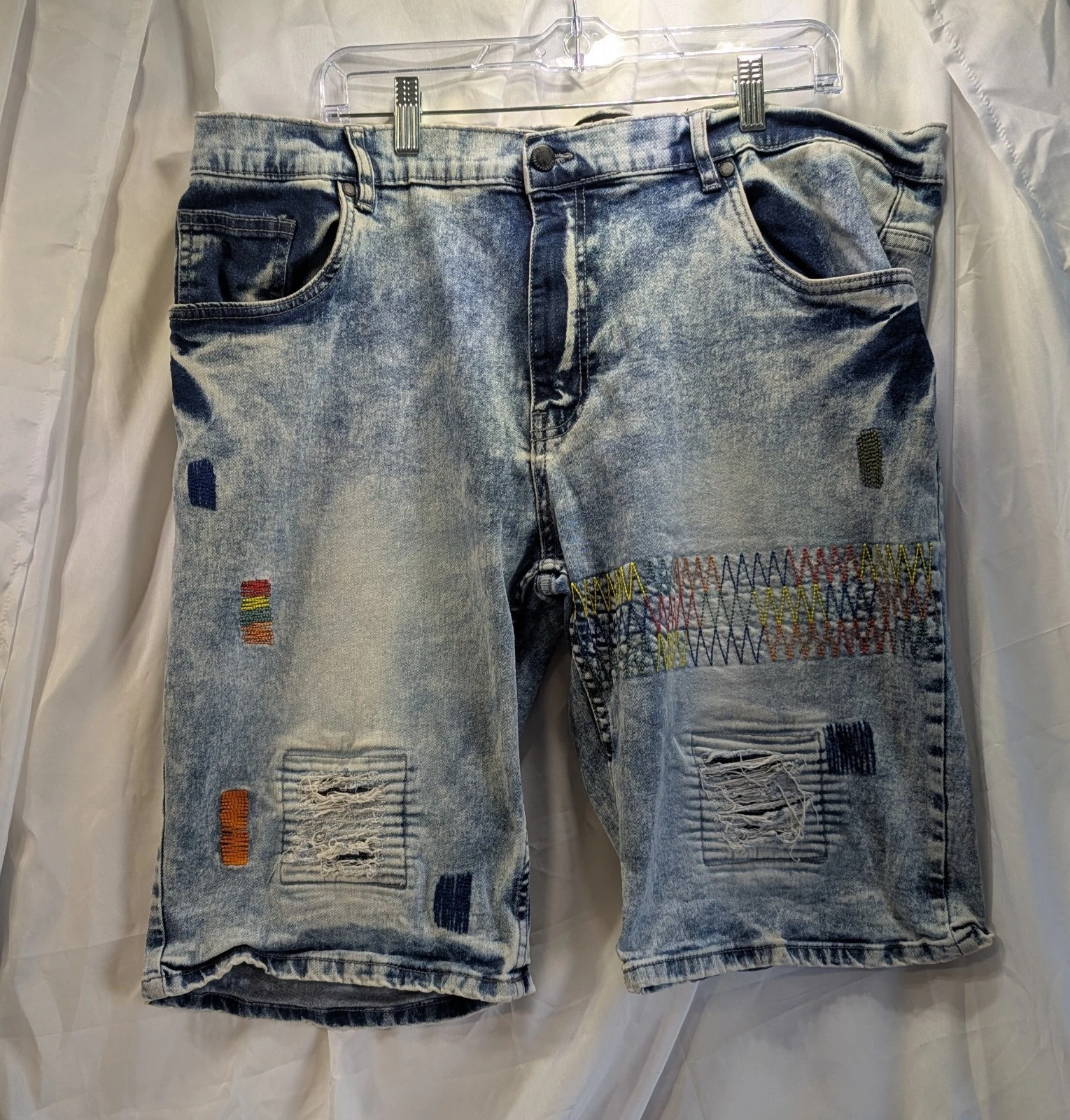 Legendary Status Men's Light Wash Distressed Denim Shorts w/ Stitched Accents 40