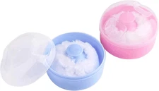 2Pcs-Baby Body Cosmetic Powder Puff Kit Sponge Box Case Container(Blue&Pink)
