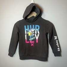 Hurley Shark Graphic Fleece Hoodie Boys Size 7 6-7yrs Gray Pullover Sweatshirt