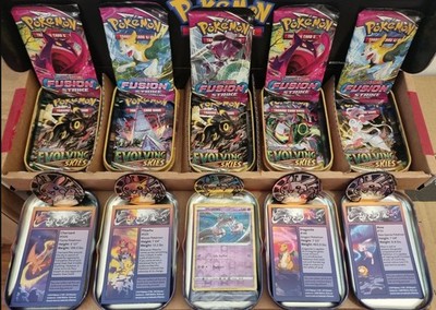 Pokémon TCG Kanto Power Mini Tins x5 Amazon Bundle Neu ES und FS Packs