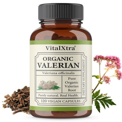 VitalXtra Organic Valeriana Officinalis 120 Veg Capsules Nighttime Calm Support