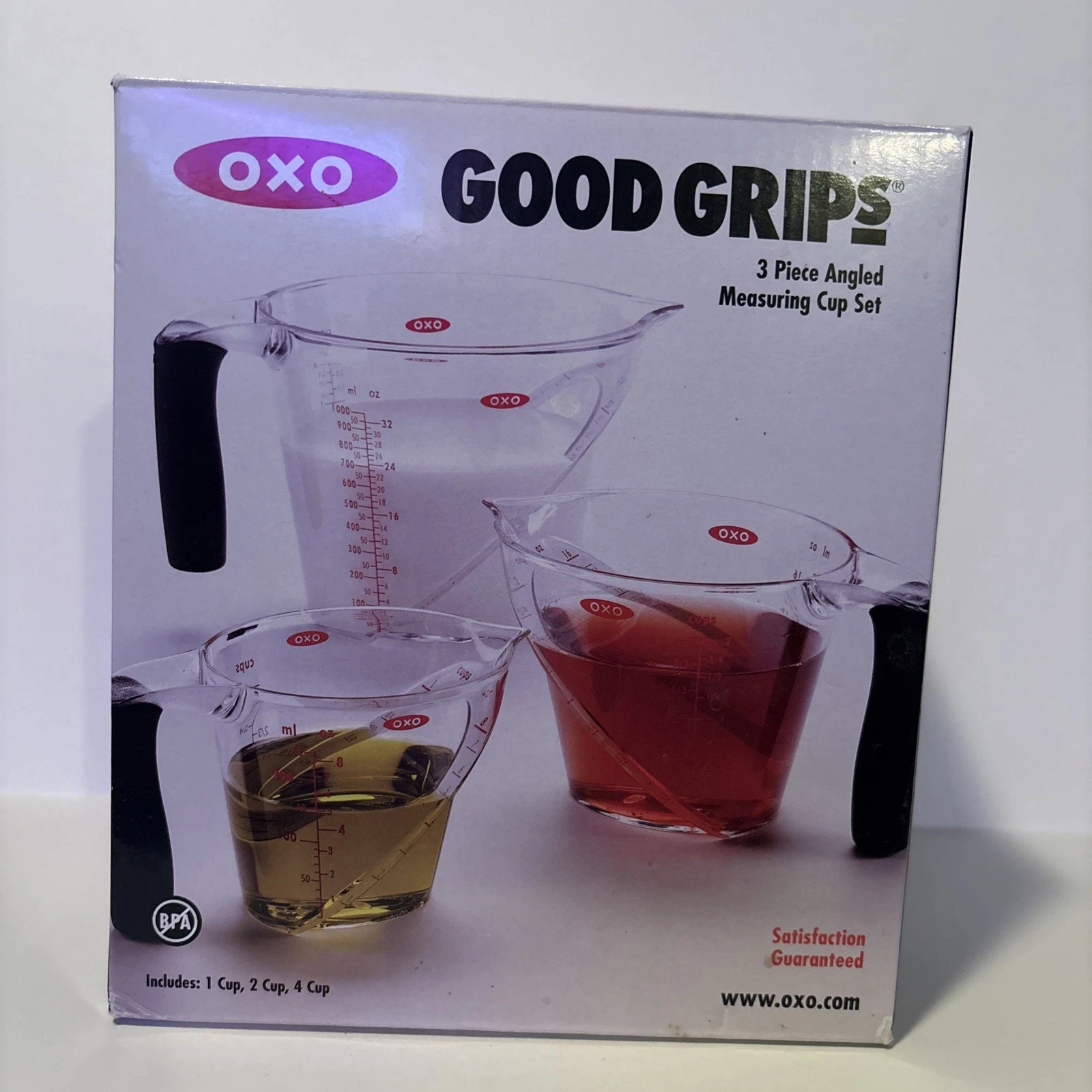 OXO Good Grips 3-Piece Angled Measuring Cup Set NEW IN BOX Black Grip Handles