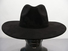 Black - Faux Suede - One Size Stockman Style Cowboy Hat
