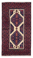 Vintage Cream, Red Traditional 3'3" x 5'11" Hand-Knotted Oriental Wool Area Rug