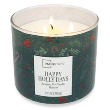 Mainstays 3-Wick Happy Holly Days Candle, Garland Scene 13oz