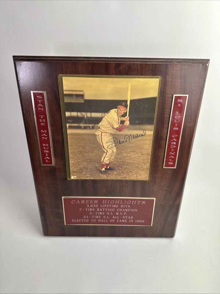 Stan Musial Autographed 8x10 Picture St Louis Cardinals 16x20 Plaque Hall Fame￼ - Image 2 of 4